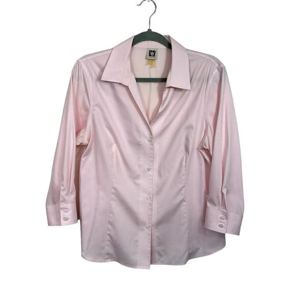 Anne Klein Pink Poplin Button Front Shirt, Large - Picture 2 of 9